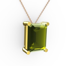 Peridot 14 ayar altın kolye (40 cm gümüş rolo zincir)