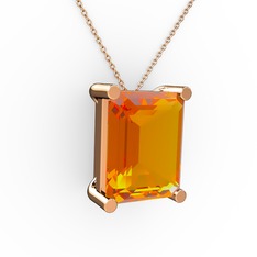 Meira Tektaş Dikdörtgen Kolye - Sitrin 925 ayar rose altın kaplama gümüş kolye (40 cm rose altın rolo zincir) #ulimvn