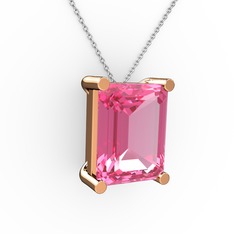 Pembe kuvars 18 ayar rose altın kolye (40 cm gümüş rolo zincir)