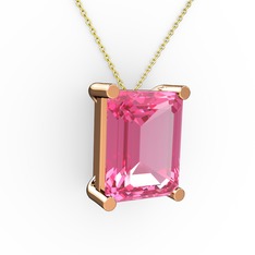 Meira Tektaş Dikdörtgen Kolye - Pembe kuvars 18 ayar rose altın kolye (40 cm gümüş rolo zincir) #w49l83