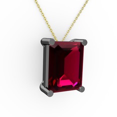 Meira Tektaş Dikdörtgen Kolye - Rodolit garnet 925 ayar siyah rodyum kaplama gümüş kolye (40 cm altın rolo zincir) #wgfjd7