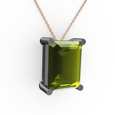 Peridot 925 ayar siyah rodyum kaplama gümüş kolye (40 cm rose altın rolo zincir)