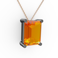 Meira Tektaş Dikdörtgen Kolye - Sitrin 925 ayar siyah rodyum kaplama gümüş kolye (40 cm gümüş rolo zincir) #xe5g03