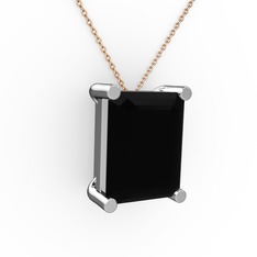 Meira Tektaş Dikdörtgen Kolye - Siyah zirkon 925 ayar gümüş kolye (40 cm rose altın rolo zincir) #xgx8er