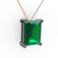 Meira Tektaş Dikdörtgen Kolye - Yeşil kuvars 925 ayar siyah rodyum kaplama gümüş kolye (40 cm rose altın rolo zincir) #xk5tpq