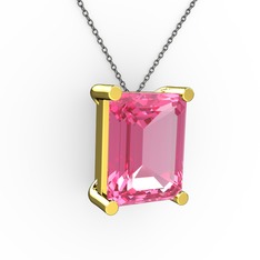 Pembe kuvars 14 ayar altın kolye (40 cm gümüş rolo zincir)