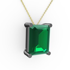 Meira Tektaş Dikdörtgen Kolye - Yeşil kuvars 925 ayar siyah rodyum kaplama gümüş kolye (40 cm altın rolo zincir) #yrpdk0
