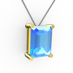 Akuamarin 8 ayar altın kolye (40 cm gümüş rolo zincir)