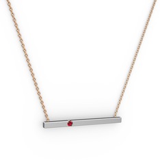 Çubuk Kolye - Garnet 18 ayar beyaz altın kolye (40 cm rose altın rolo zincir) #16fmtnt