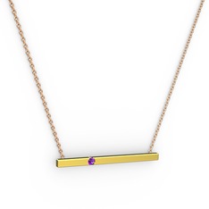 Çubuk Kolye - Ametist 925 ayar altın kaplama gümüş kolye (40 cm rose altın rolo zincir) #1g36jwg