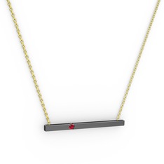 Çubuk Kolye - Garnet 925 ayar siyah rodyum kaplama gümüş kolye (40 cm altın rolo zincir) #1r3at4t