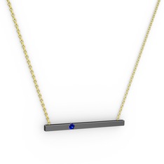 Çubuk Kolye - Lab safir 925 ayar siyah rodyum kaplama gümüş kolye (40 cm altın rolo zincir) #1sdywgr