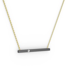 Çubuk Kolye - Beyaz zirkon 925 ayar siyah rodyum kaplama gümüş kolye (40 cm altın rolo zincir) #ux54xl