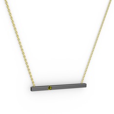 Çubuk Kolye - Peridot 925 ayar siyah rodyum kaplama gümüş kolye (40 cm altın rolo zincir) #va35e4