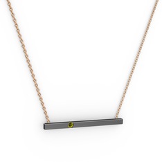 Çubuk Kolye - Peridot 925 ayar siyah rodyum kaplama gümüş kolye (40 cm rose altın rolo zincir) #w546d2