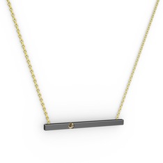 Çubuk Kolye - Dumanlı kuvars 925 ayar siyah rodyum kaplama gümüş kolye (40 cm altın rolo zincir) #xl14x3