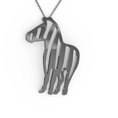 Zebra Kolye - Ametist 925 ayar siyah rodyum kaplama gümüş kolye (40 cm gümüş rolo zincir) #19xnt4g