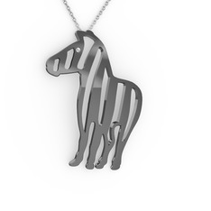 Zebra Kolye - Beyaz zirkon 925 ayar siyah rodyum kaplama gümüş kolye (40 cm beyaz altın rolo zincir) #1asba1i