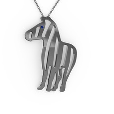 Zebra Kolye - Lab safir 925 ayar siyah rodyum kaplama gümüş kolye (40 cm gümüş rolo zincir) #1bse42j