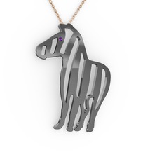 Zebra Kolye - Ametist 925 ayar siyah rodyum kaplama gümüş kolye (40 cm rose altın rolo zincir) #1ils7sl