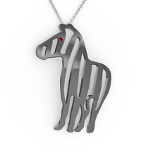 Zebra Kolye - Garnet 925 ayar siyah rodyum kaplama gümüş kolye (40 cm beyaz altın rolo zincir) #1o7h0b5