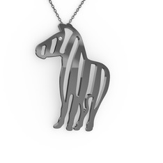 Zebra Kolye - Beyaz zirkon 925 ayar siyah rodyum kaplama gümüş kolye (40 cm gümüş rolo zincir) #1q0an14