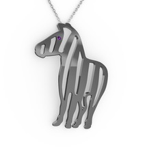 Zebra Kolye - Ametist 925 ayar siyah rodyum kaplama gümüş kolye (40 cm beyaz altın rolo zincir) #3e3w5k