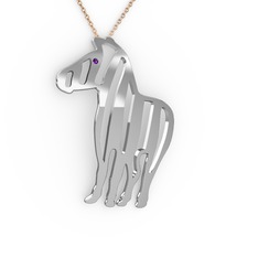 Zebra Kolye - Ametist 18 ayar beyaz altın kolye (40 cm rose altın rolo zincir) #7nckqn