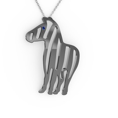 Zebra Kolye - Lab safir 925 ayar siyah rodyum kaplama gümüş kolye (40 cm beyaz altın rolo zincir) #8siifs