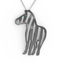 Zebra Kolye - Yeşil kuvars 925 ayar siyah rodyum kaplama gümüş kolye (40 cm beyaz altın rolo zincir) #lyn05t