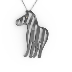 Zebra Kolye - Dumanlı kuvars 925 ayar siyah rodyum kaplama gümüş kolye (40 cm beyaz altın rolo zincir) #n6gafq