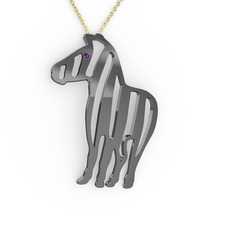 Zebra Kolye - Ametist 925 ayar siyah rodyum kaplama gümüş kolye (40 cm altın rolo zincir) #xghm7m