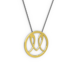 Tek Harfli Monogram Kolye - 14 ayar altın kolye (40 cm gümüş rolo zincir) #12luv81