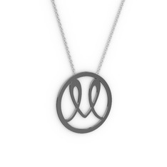 Tek Harfli Monogram Kolye - 925 ayar siyah rodyum kaplama gümüş kolye (40 cm beyaz altın rolo zincir) #1gyvlvn