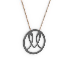 Tek Harfli Monogram Kolye - 925 ayar siyah rodyum kaplama gümüş kolye (40 cm rose altın rolo zincir) #2j1g48