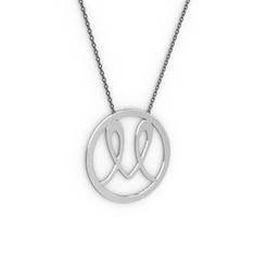 Tek Harfli Monogram Kolye - 14 ayar beyaz altın kolye (40 cm gümüş rolo zincir) #51l2y3