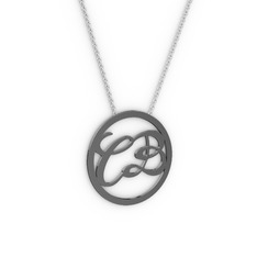 İki Harfli Monogram Kolye - 925 ayar siyah rodyum kaplama gümüş kolye (40 cm beyaz altın rolo zincir) #19tdpxz
