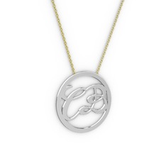 İki Harfli Monogram Kolye - 18 ayar beyaz altın kolye (40 cm gümüş rolo zincir) #1dpgion