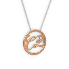 İki Harfli Monogram Kolye - 14 ayar rose altın kolye (40 cm beyaz altın rolo zincir) #1fzzqof