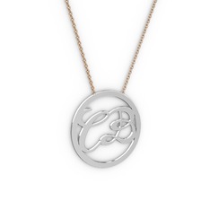 İki Harfli Monogram Kolye - 18 ayar beyaz altın kolye (40 cm rose altın rolo zincir) #1jltrbp
