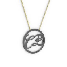 İki Harfli Monogram Kolye - 925 ayar siyah rodyum kaplama gümüş kolye (40 cm altın rolo zincir) #1oci72k
