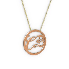 İki Harfli Monogram Kolye - 18 ayar rose altın kolye (40 cm altın rolo zincir) #e47tvo
