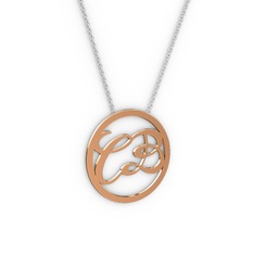 İki Harfli Monogram Kolye - 14 ayar rose altın kolye (40 cm beyaz altın rolo zincir) #f8flqg