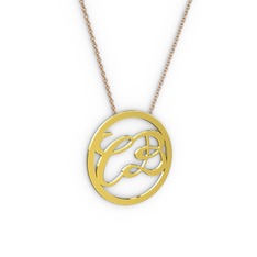 İki Harfli Monogram Kolye - 8 ayar altın kolye (40 cm rose altın rolo zincir) #g6xf46