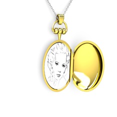 Madalyon Resimli Kolye - 14 ayar altın kolye (40 cm gümüş rolo zincir) #1v4a9kd