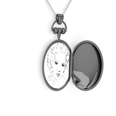 Madalyon Resimli Kolye - 925 ayar siyah rodyum kaplama gümüş kolye (40 cm gümüş rolo zincir) #1ve147m