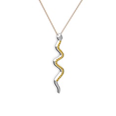 Retil Yılan Kolye - Sitrin 18 ayar beyaz altın kolye (40 cm gümüş rolo zincir) #10huhqs