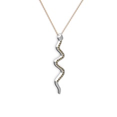 Retil Yılan Kolye - Dumanlı kuvars 14 ayar beyaz altın kolye (40 cm gümüş rolo zincir) #10kz170