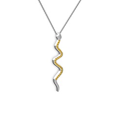 Retil Yılan Kolye - Sitrin 14 ayar beyaz altın kolye (40 cm gümüş rolo zincir) #117kpmb