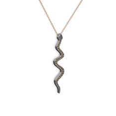 Retil Yılan Kolye - Dumanlı kuvars 925 ayar siyah rodyum kaplama gümüş kolye (40 cm rose altın rolo zincir) #11i4xqk